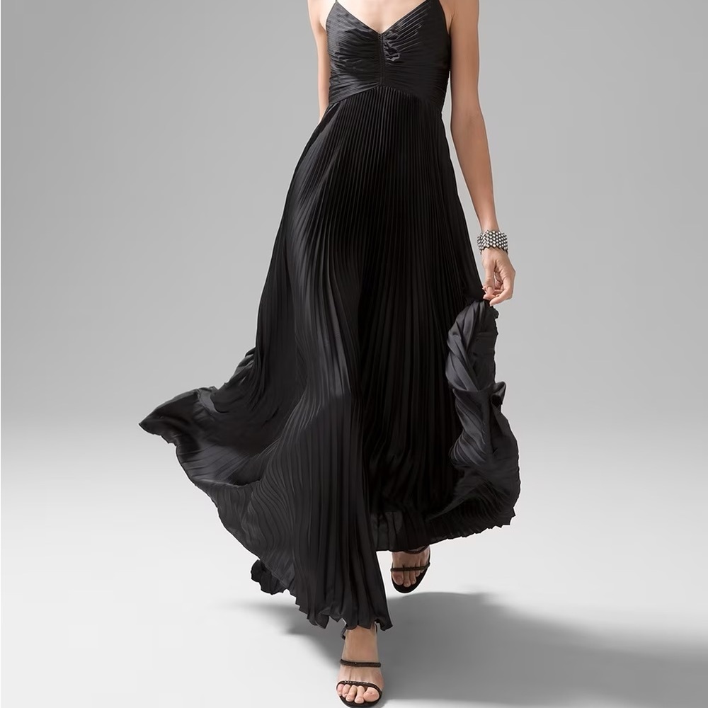 White House Black Market satin pleated maxi dress